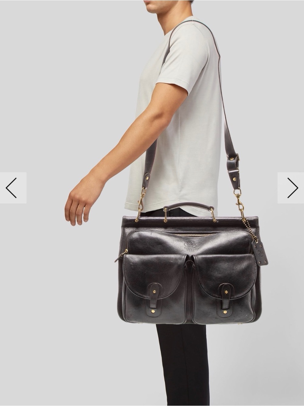 Men's Leather Travel Satchel Bag - Black